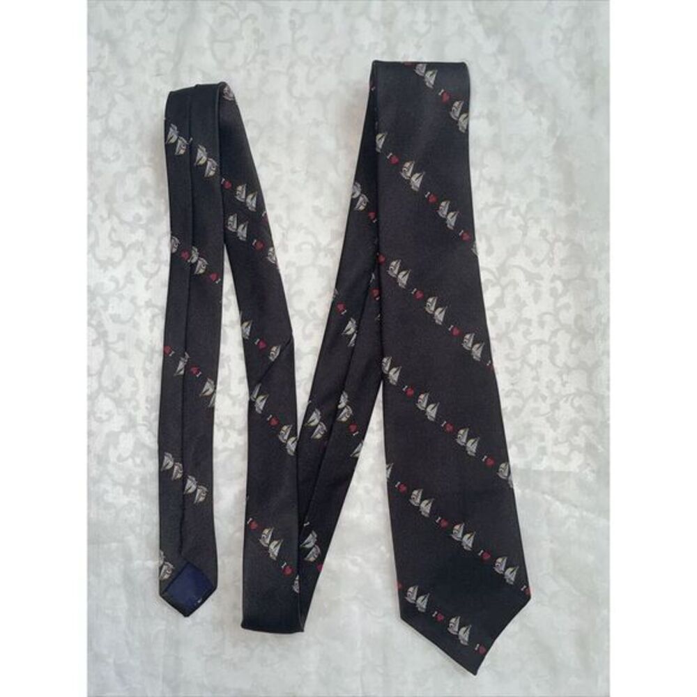 Janes Bliss Marine Nautical Sail Boat Brown Neck Tie Polyester 56"x3"
